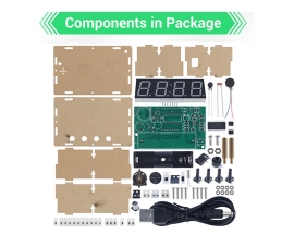 DIY Kit 4Bit Digital Electronic Clock, DC 5V Red LED Clock, Date Time Temperature Alarm Clock SMD Soldering Practice Kit